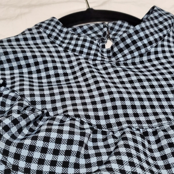 Topshop blue and black Ruffle checkered blouse - Picture 2 of 4
